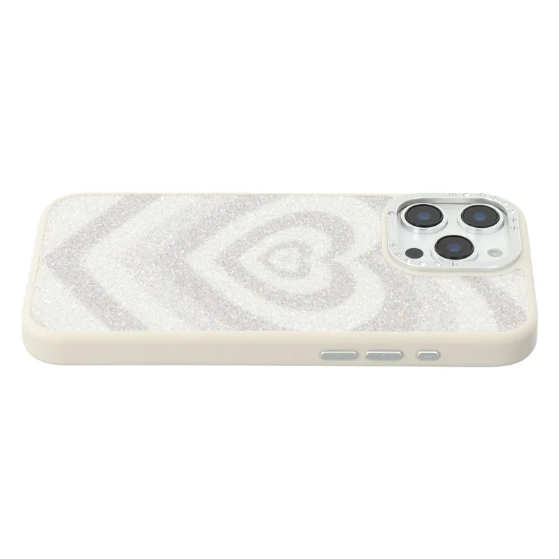 JAUCASE Magnetische Handyhülle für iPhone 16 Pro mit Herzmuster aus PU + TPU + PC - Weiß