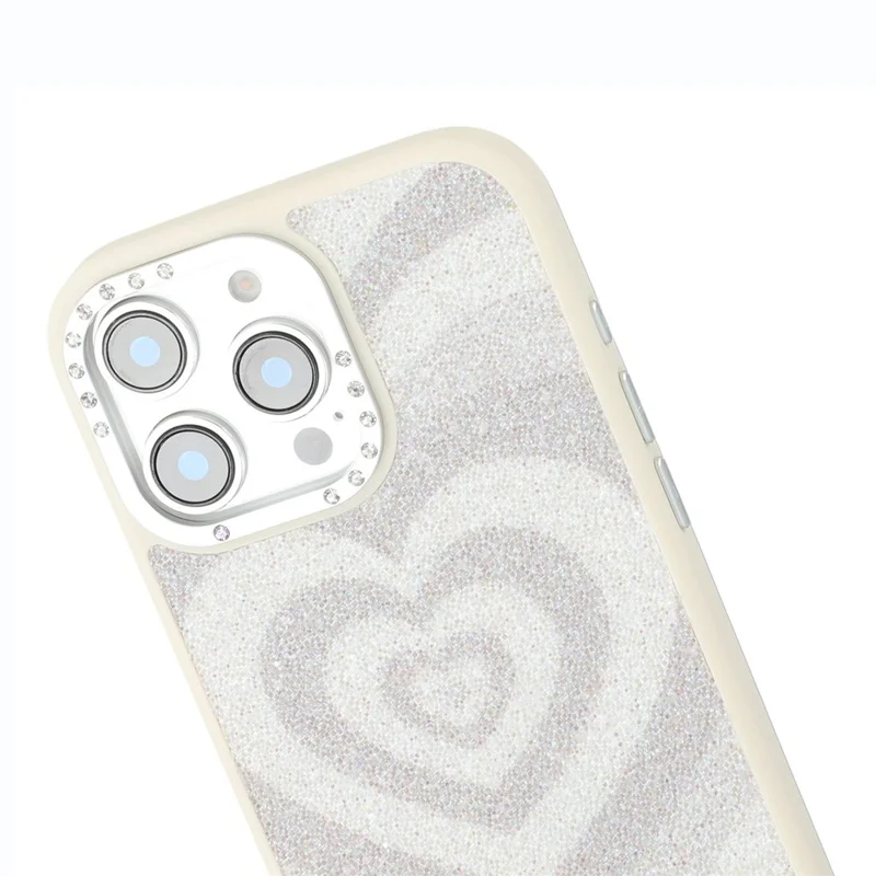 JAUCASE Magnetische Handyhülle für iPhone 16 Pro mit Herzmuster aus PU + TPU + PC - Weiß