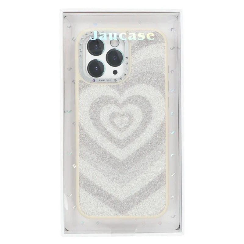JAUCASE Magnetische Handyhülle für iPhone 16 Pro mit Herzmuster aus PU + TPU + PC - Weiß