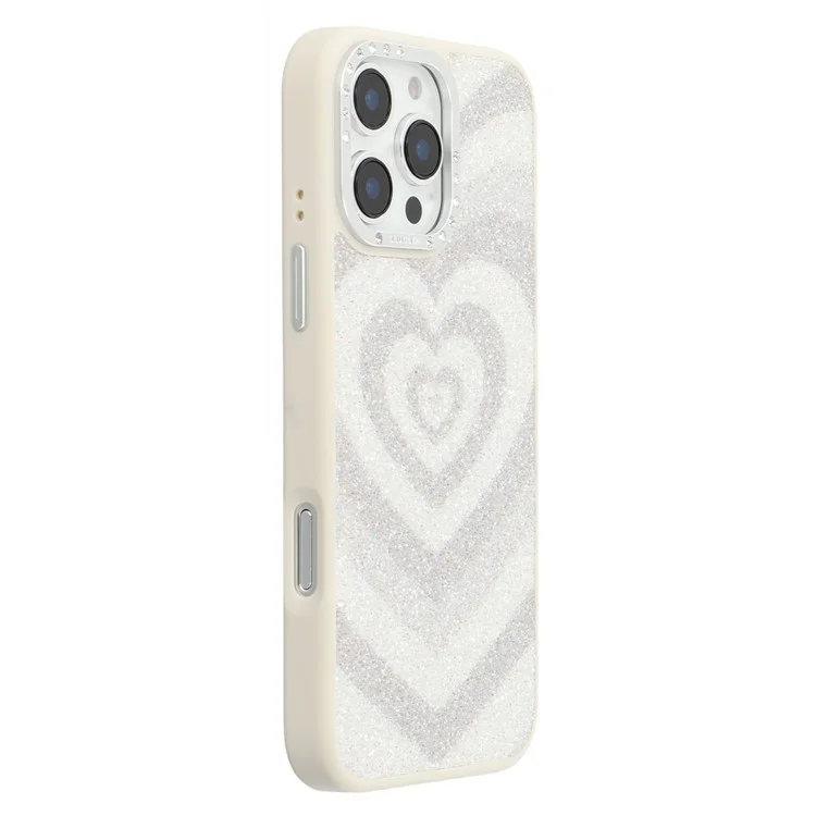 JAUCASE Para iPhone 16 Pro Max Capa Magnética com Padrão de Coração em PU + TPU + PC - Branco