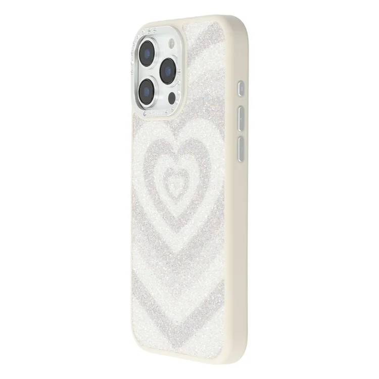 JAUCASE Para iPhone 16 Pro Max Capa Magnética com Padrão de Coração em PU + TPU + PC - Branco
