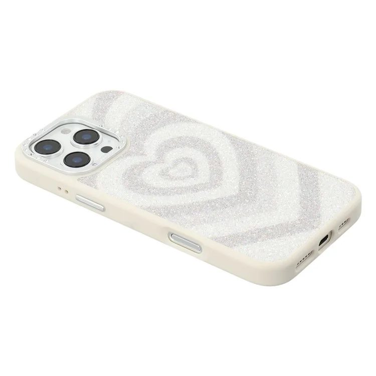 JAUCASE Para iPhone 16 Pro Max Capa Magnética com Padrão de Coração em PU + TPU + PC - Branco
