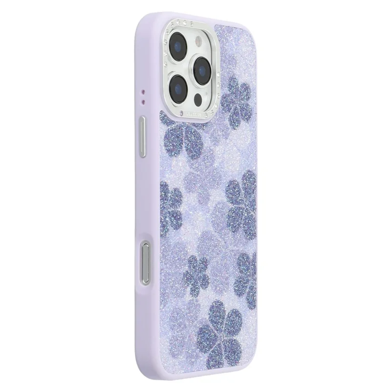 JAUCASE Pour iPhone 16 Pro Max Étui Magnétique avec Motif de Fleurs Pailleté PU + TPU + PC Protection Arrière du Téléphone - Violet