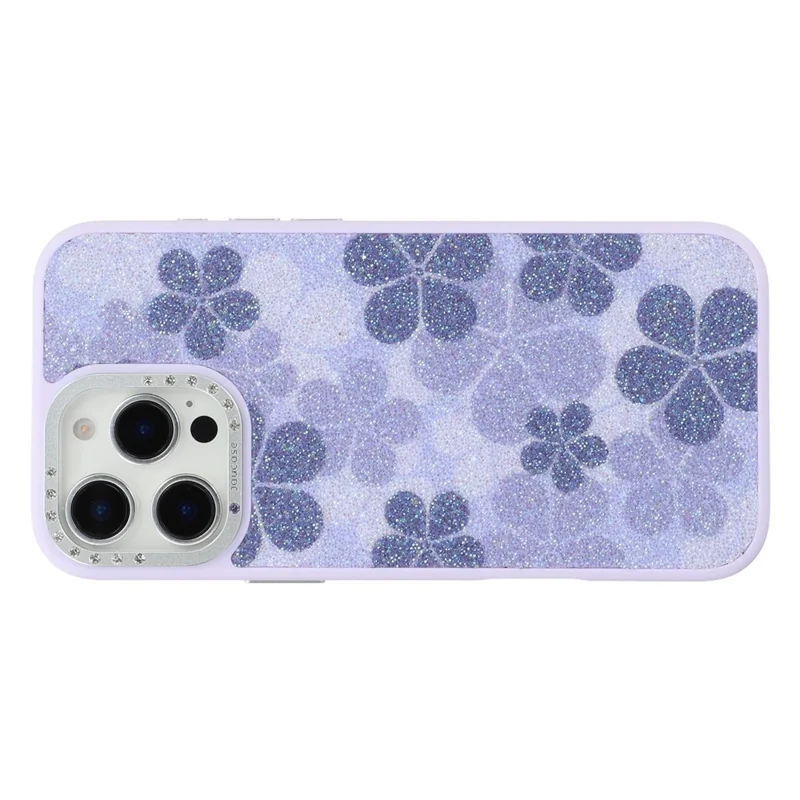 JAUCASE Pour iPhone 16 Pro Max Étui Magnétique avec Motif de Fleurs Pailleté PU + TPU + PC Protection Arrière du Téléphone - Violet