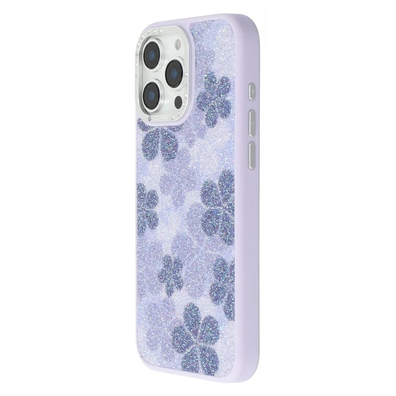 JAUCASE Pour iPhone 16 Pro Max Étui Magnétique avec Motif de Fleurs Pailleté PU + TPU + PC Protection Arrière du Téléphone - Violet