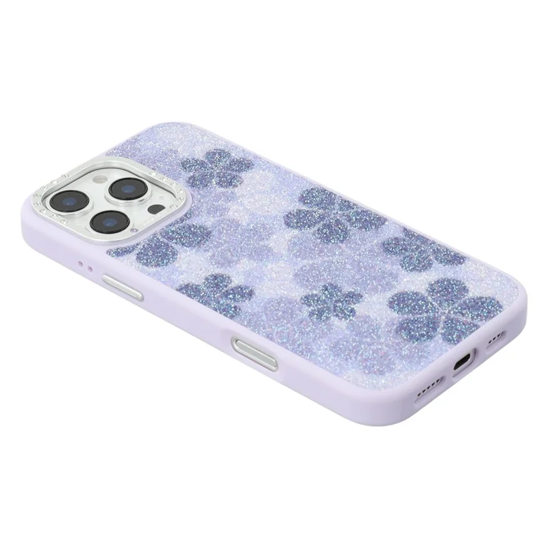 JAUCASE Pour iPhone 16 Pro Max Étui Magnétique avec Motif de Fleurs Pailleté PU + TPU + PC Protection Arrière du Téléphone - Violet