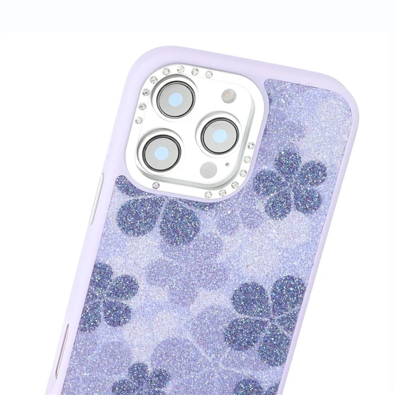 JAUCASE Pour iPhone 16 Pro Max Étui Magnétique avec Motif de Fleurs Pailleté PU + TPU + PC Protection Arrière du Téléphone - Violet