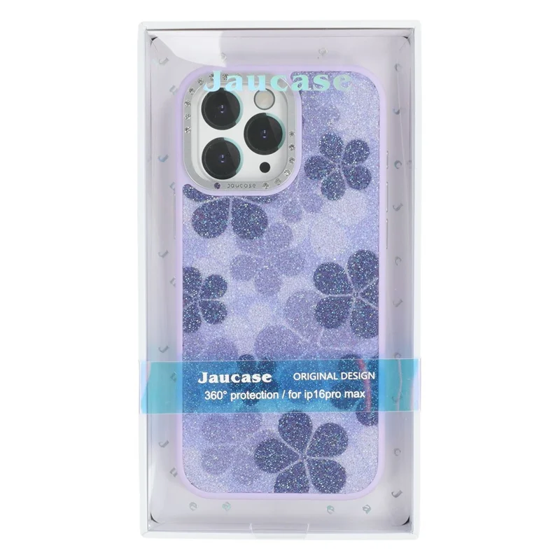 JAUCASE Pour iPhone 16 Pro Max Étui Magnétique avec Motif de Fleurs Pailleté PU + TPU + PC Protection Arrière du Téléphone - Violet