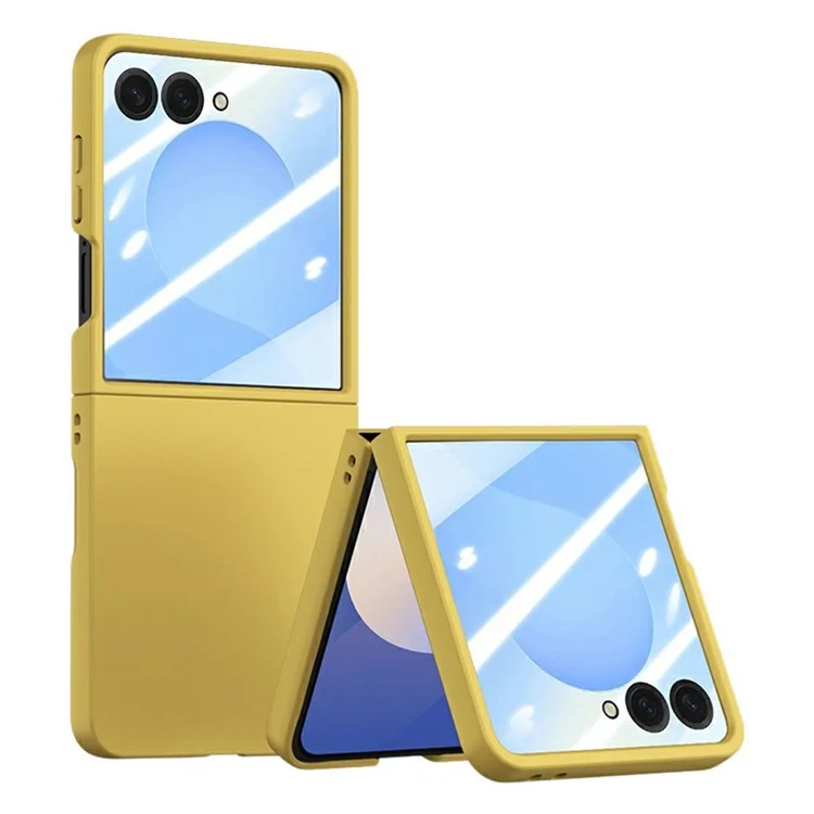 Für Samsung Galaxy Z Flip7 5G Hülle mit großem Fenster Hartplastik Handyhülle mit kleiner Displayschutzfolie - Gelb