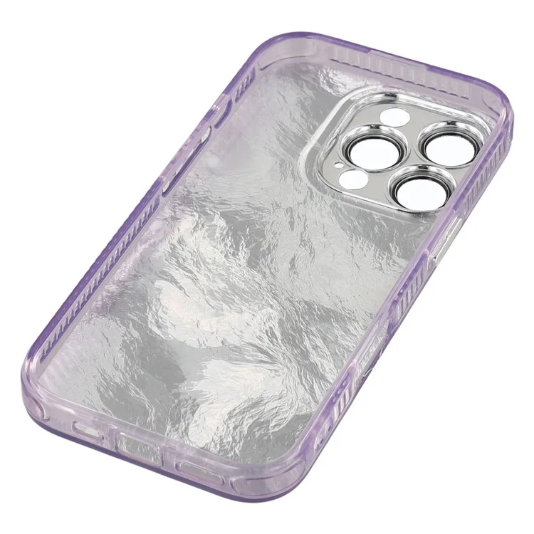 Étui pour iPhone 16 Pro avec Nœud Décoratif Grand Format Motif IMD PC + TPU Housse de Téléphone avec Film de Protection d'Objectif en Verre - Motif Métallisé / Violet