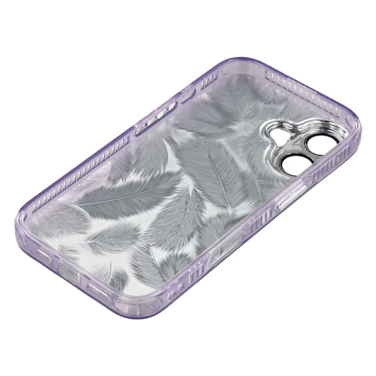Étui pour iPhone 16 avec grand nœud décoratif IMD PC + Housse de téléphone TPU avec film en verre - Motif plume / Violet