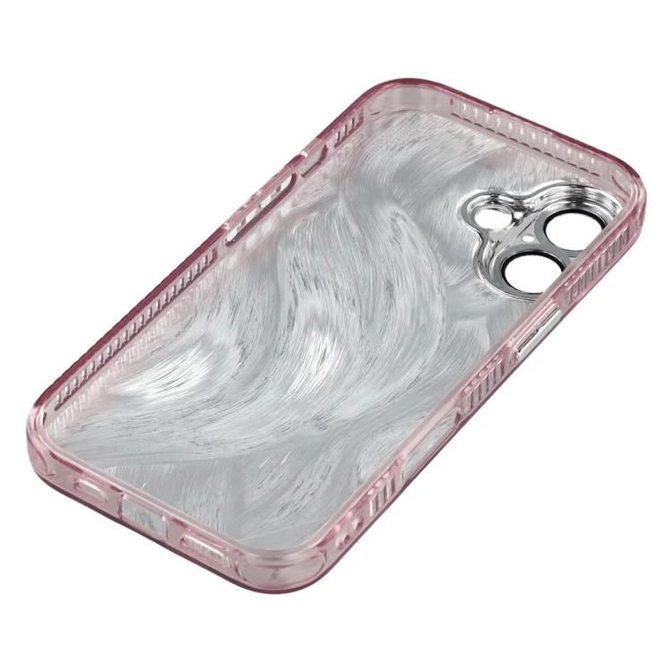 Funda para iPhone 16 con Mariposas y Perlas, Diseño IMD de PC + TPU con Película Protectora de Lente de Vidrio - Patrón de Pluma de Hilo / Oro Rosa