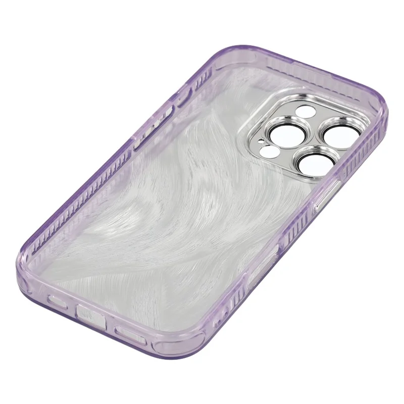 For iPhone 16 Pro Case Butterfly Pearl Decor IMD PC + TPU Phone Cover with Glass Lens Film - Feather Yarn Pattern / Purple