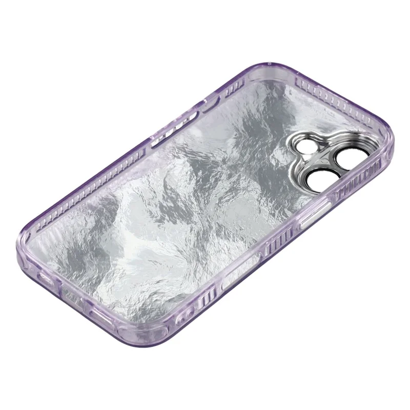 For iPhone 16 Case with Mirror IMD PC + TPU Phone Cover with Glass Lens Film - Foil Pattern / Purple