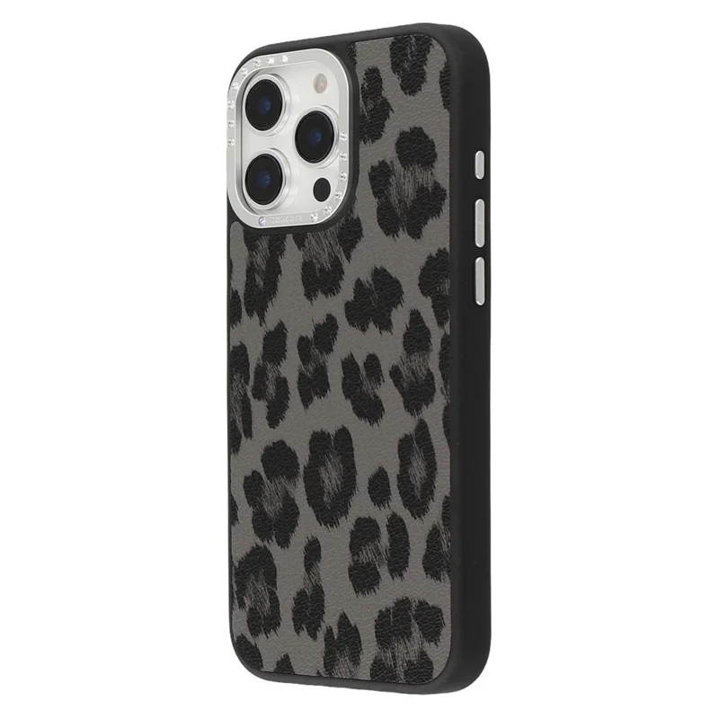 JAUCASE For iPhone 16 Pro Max Magnetic Case Leopard Print PU + TPU + PC Phone Back Cover - Black