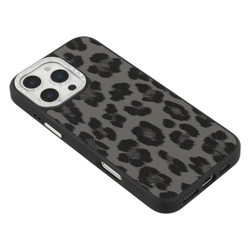 JAUCASE For iPhone 16 Pro Max Magnetic Case Leopard Print PU + TPU + PC Phone Back Cover - Black