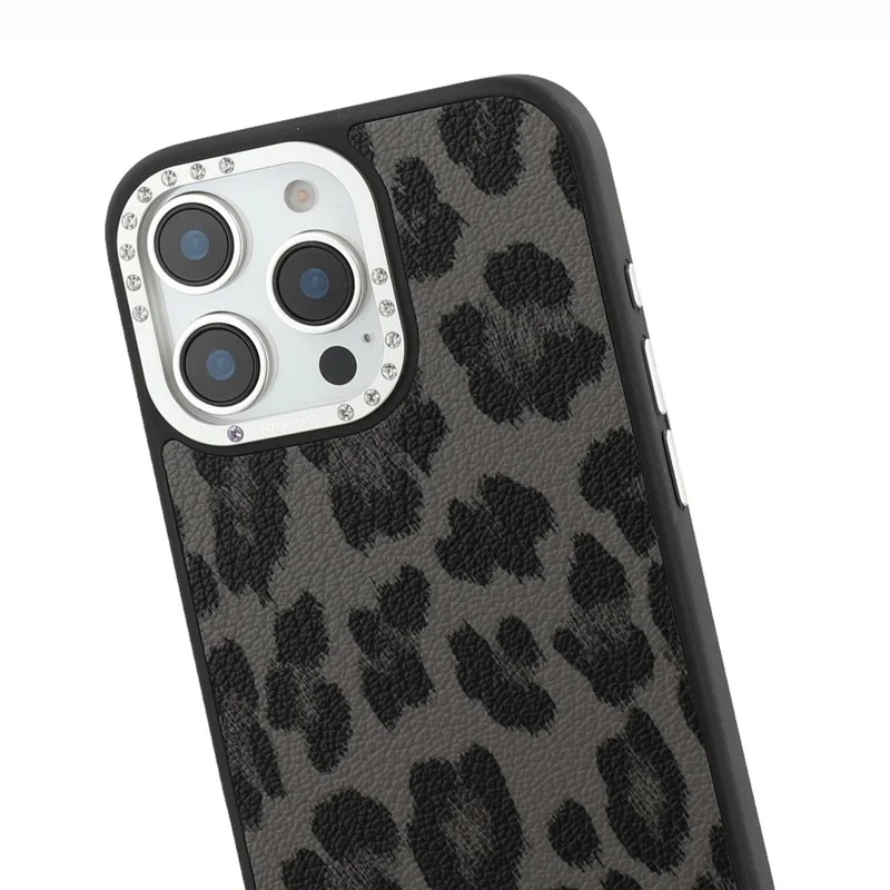 JAUCASE For iPhone 16 Pro Max Magnetic Case Leopard Print PU + TPU + PC Phone Back Cover - Black