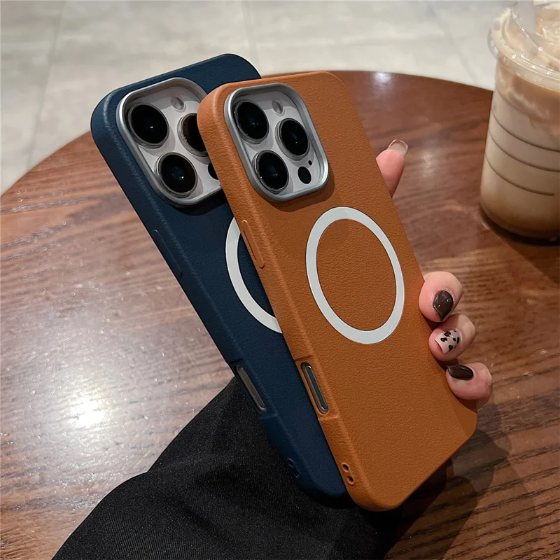 For iPhone 16 Pro Phone Cases Leather Texture TPU Back Cover Support Wireless Charging - Black