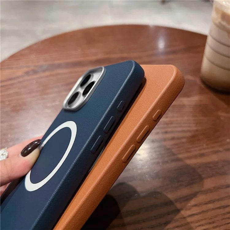 For iPhone 15 Pro Max Phone Cases Leather Texture TPU Back Cover Support Wireless Charging - Black