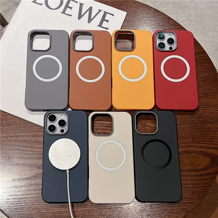 For iPhone 15 Pro Max Phone Cases Leather Texture TPU Back Cover Support Wireless Charging - Black