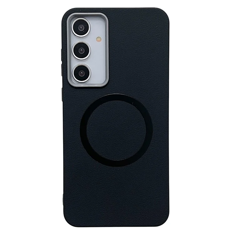 For Samsung Galaxy A54 5G Phone Cases Leather Texture TPU Back Cover Support Wireless Charging - Black
