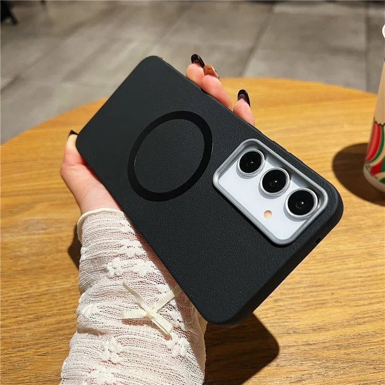 For Samsung Galaxy A54 5G Phone Cases Leather Texture TPU Back Cover Support Wireless Charging - Black