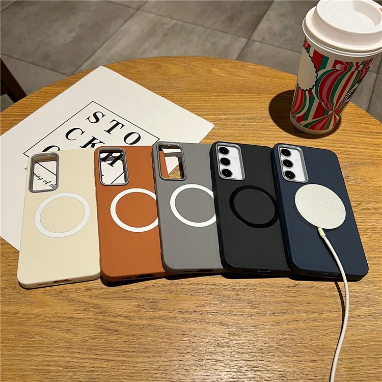 For Samsung Galaxy A54 5G Phone Cases Leather Texture TPU Back Cover Support Wireless Charging - Black