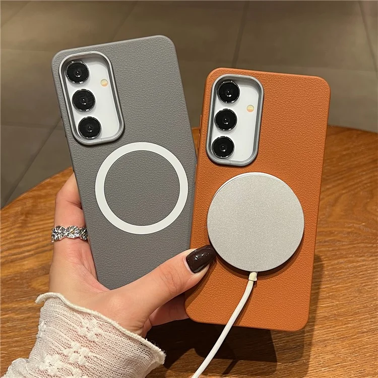 For Samsung Galaxy S25+  /  S24+ Phone Cases Leather Texture TPU Back Cover Support Wireless Charging - Black