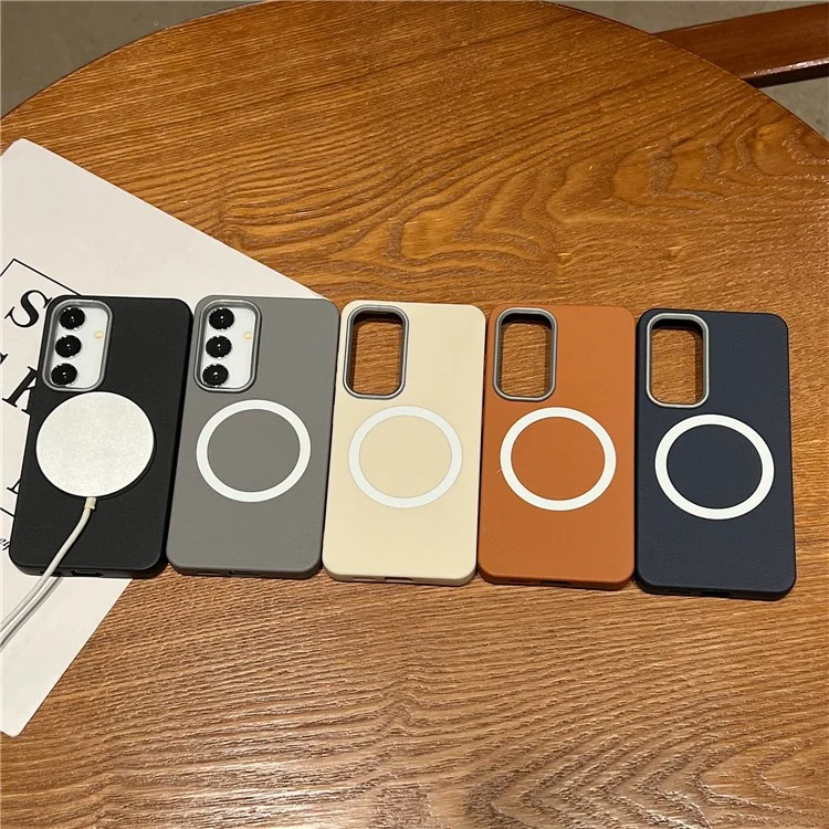 For Samsung Galaxy S25+  /  S24+ Phone Cases Leather Texture TPU Back Cover Support Wireless Charging - Black