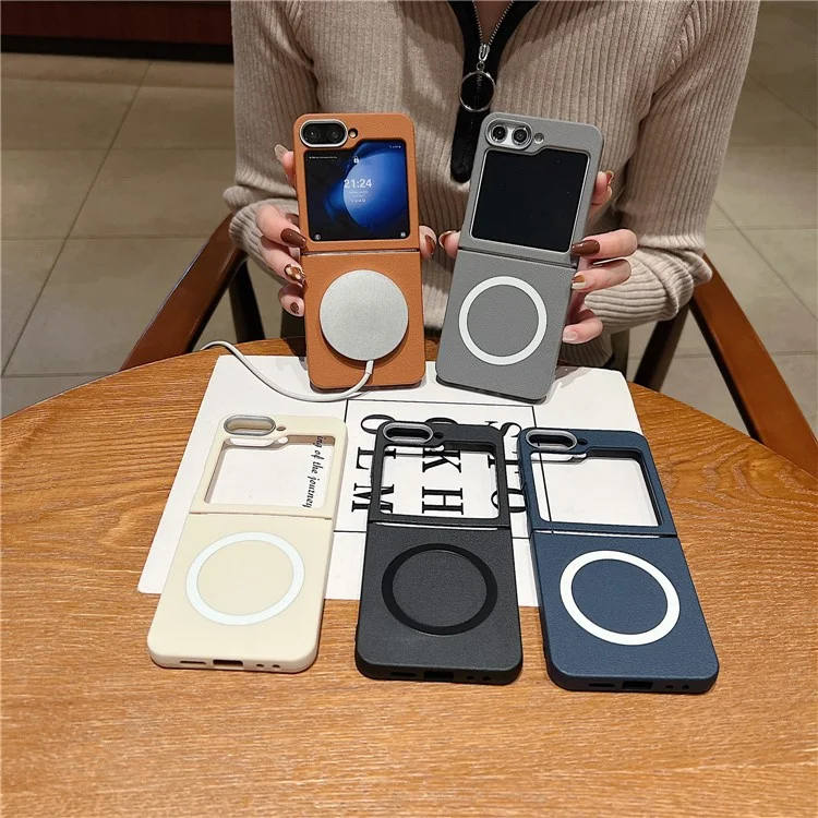 For Samsung Galaxy Z Flip6 5G Phone Cases Leather Texture TPU Back Cover Support Wireless Charging - Black