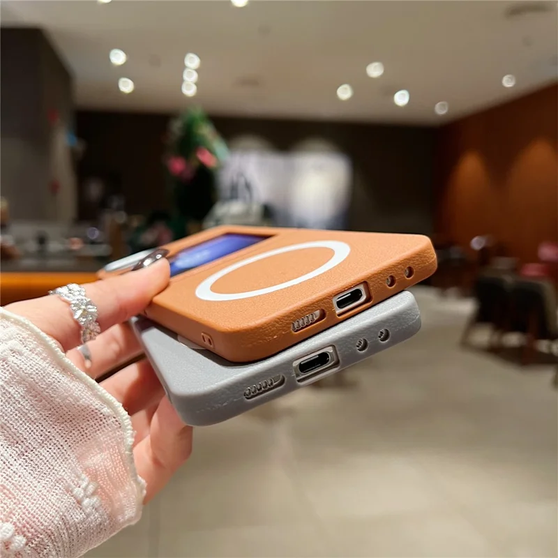 For Samsung Galaxy Z Flip7 FE 5G / Z Flip6 5G Phone Cases Leather Texture TPU Back Cover Support Wireless Charging - Brown