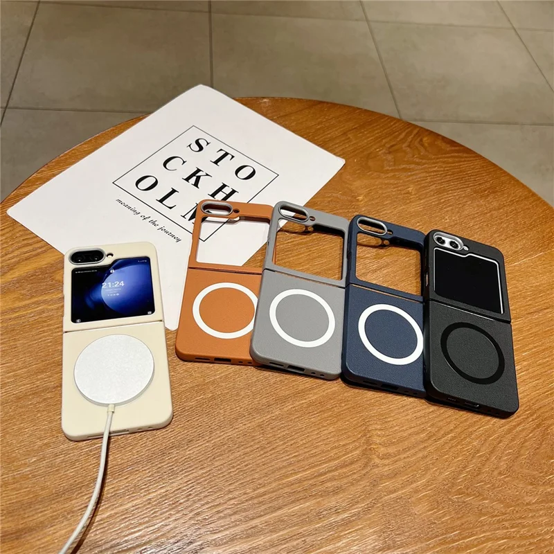 For Samsung Galaxy Z Flip7 FE 5G / Z Flip6 5G Phone Cases Leather Texture TPU Back Cover Support Wireless Charging - Brown