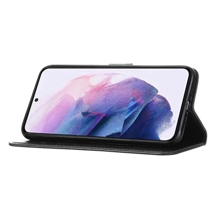 YB Imprinting Series-4 pour Samsung Galaxy S23 Butterfly Flower Imprinted PU Leather Shockproof Case Foldable Stand Wallet Cover with Strap - Noir