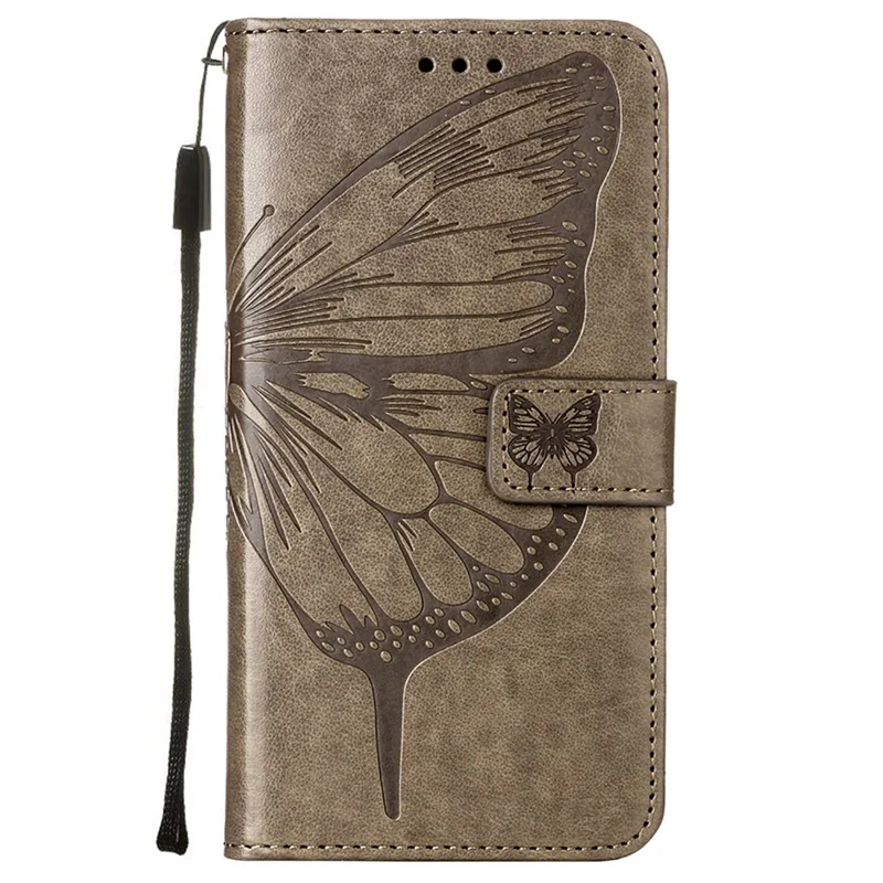 Étui portefeuille pour Samsung Galaxy S23 avec dragonne, housse en cuir avec motif papillon - Gris