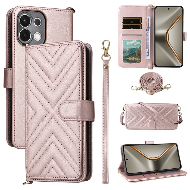 Étui pour Oppo K13 5G / K13x / K12s avec Bandoulière / Bracelet, Housse de Protection en Cuir avec Support et Portefeuille - Rose