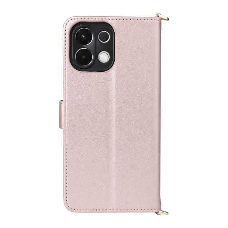 Étui pour Oppo K13 5G / K13x / K12s avec Bandoulière / Bracelet, Housse de Protection en Cuir avec Support et Portefeuille - Rose