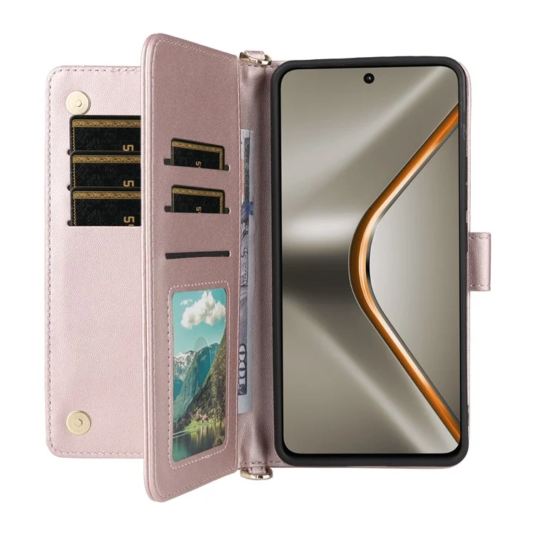 Étui pour Oppo K13 5G / K13x / K12s avec Bandoulière / Bracelet, Housse de Protection en Cuir avec Support et Portefeuille - Rose