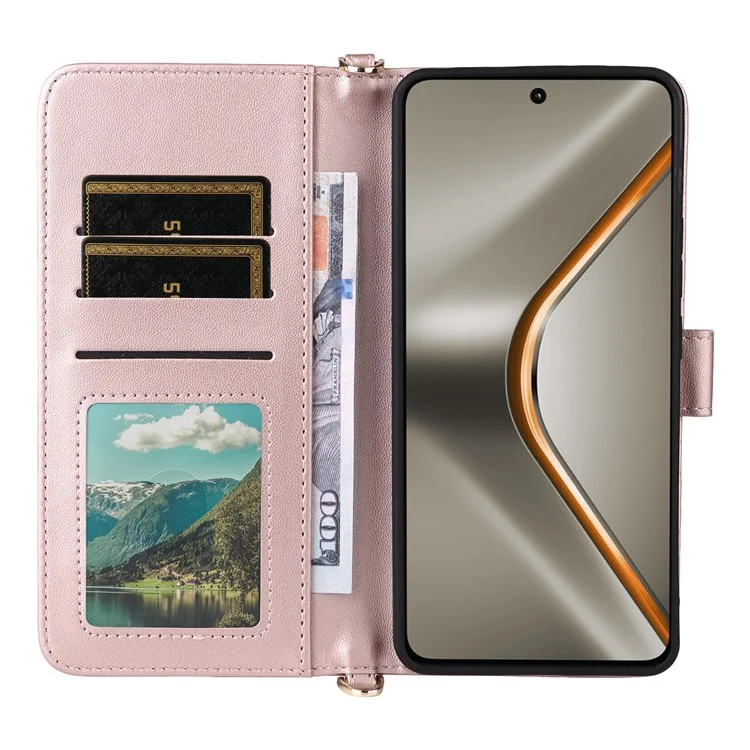 Étui pour Oppo K13 5G / K13x / K12s avec Bandoulière / Bracelet, Housse de Protection en Cuir avec Support et Portefeuille - Rose