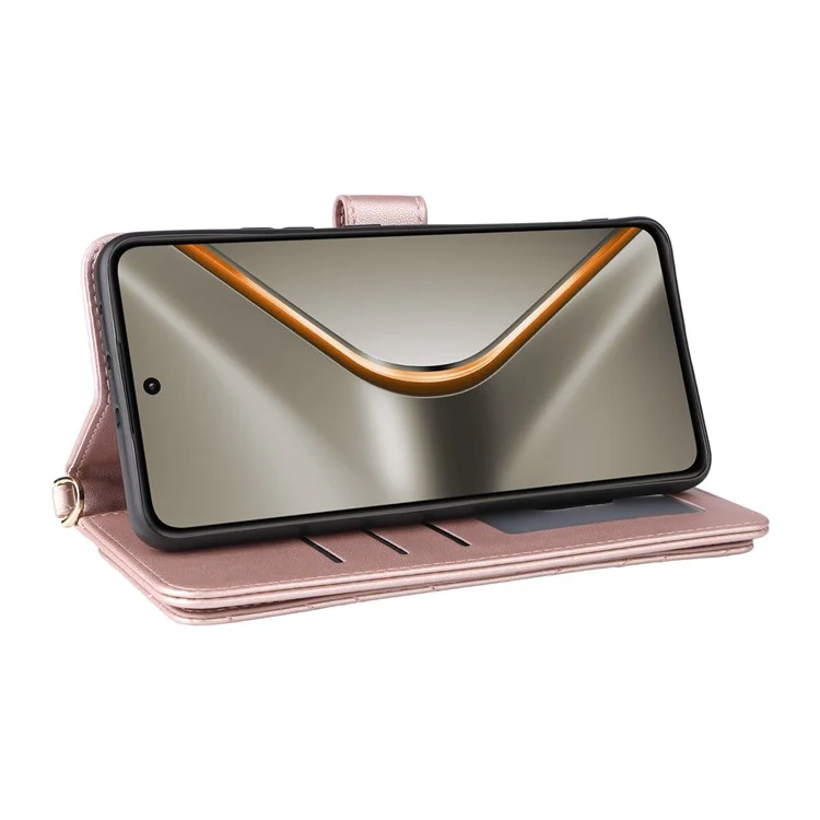 Étui pour Oppo K13 5G / K13x / K12s avec Bandoulière / Bracelet, Housse de Protection en Cuir avec Support et Portefeuille - Rose