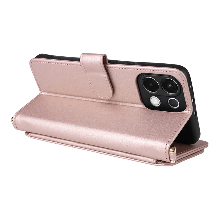 Étui pour Oppo K13 5G / K13x / K12s avec Bandoulière / Bracelet, Housse de Protection en Cuir avec Support et Portefeuille - Rose