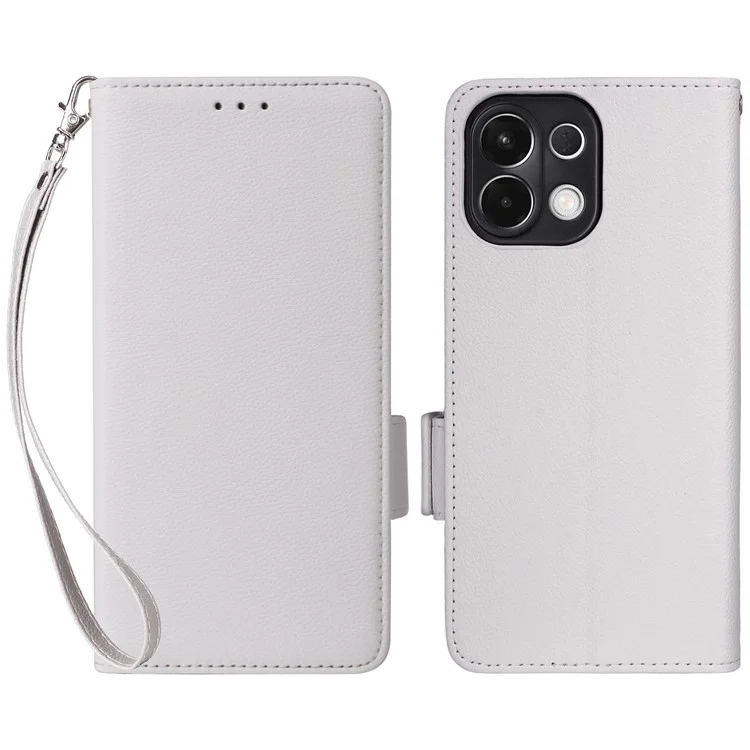 Чехол для Oppo K13 5G / K13x / K12s с ремешком на запястье, из искусственной кожи с текстурой под лychee, для телефона - Белый