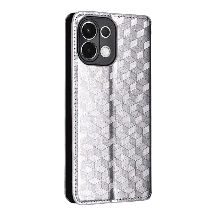 Для Oppo K13 5G / K13x / K12s Чехол-бумажник с тиснением в ромбах Кожаный чехол для телефона - Серебристый