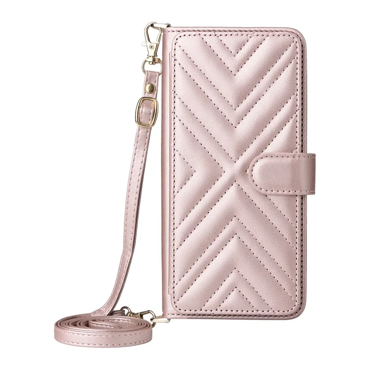 Capa Oppo Find X8s 5G com Alça de Ombro / Pulso, Couro, Suporte de Telefone Carteira - Rosa