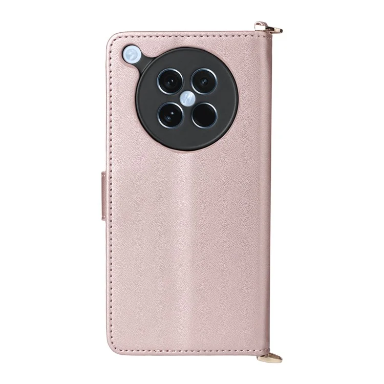 Capa Oppo Find X8s 5G com Alça de Ombro / Pulso, Couro, Suporte de Telefone Carteira - Rosa