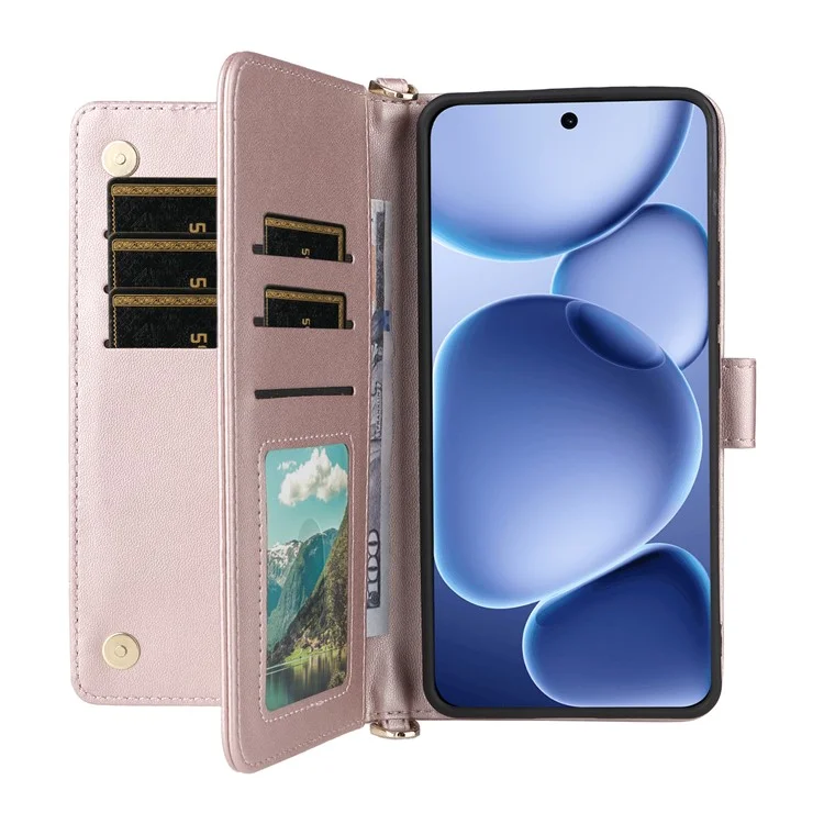 Capa Oppo Find X8s 5G com Alça de Ombro / Pulso, Couro, Suporte de Telefone Carteira - Rosa