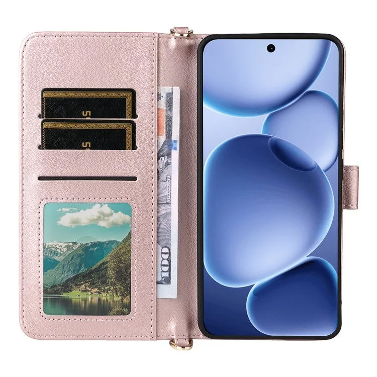 Capa Oppo Find X8s 5G com Alça de Ombro / Pulso, Couro, Suporte de Telefone Carteira - Rosa