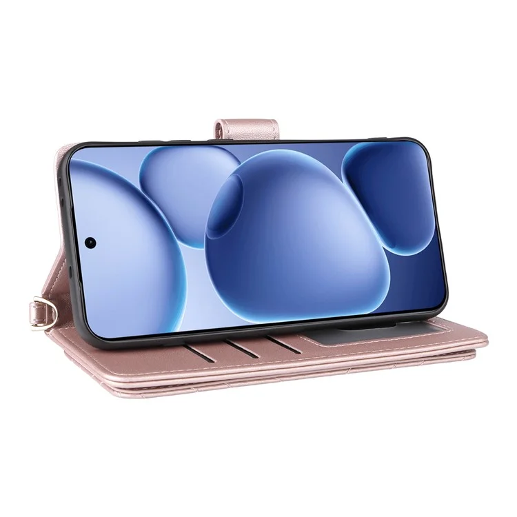 Capa Oppo Find X8s 5G com Alça de Ombro / Pulso, Couro, Suporte de Telefone Carteira - Rosa