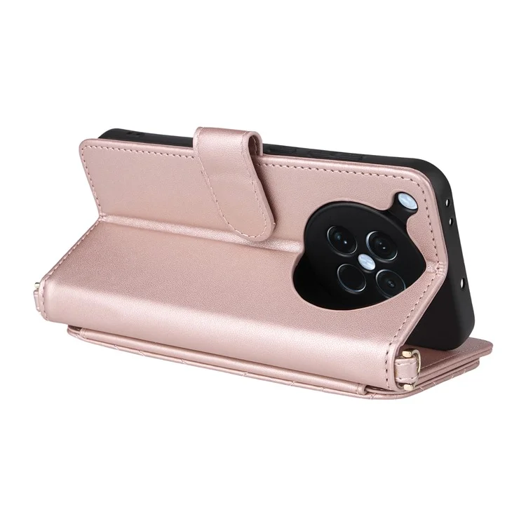 Capa Oppo Find X8s 5G com Alça de Ombro / Pulso, Couro, Suporte de Telefone Carteira - Rosa