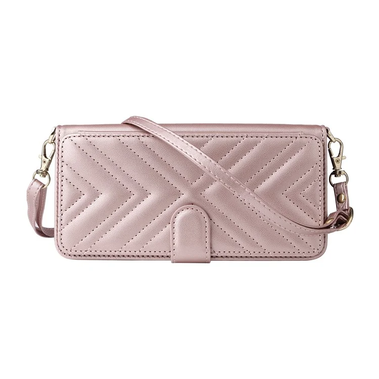Capa Oppo Find X8s 5G com Alça de Ombro / Pulso, Couro, Suporte de Telefone Carteira - Rosa