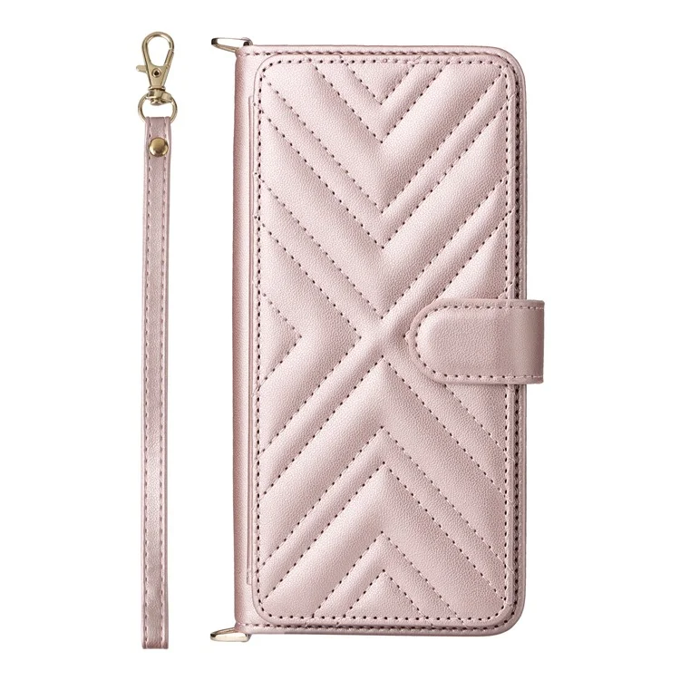 Capa Oppo Find X8s 5G com Alça de Ombro / Pulso, Couro, Suporte de Telefone Carteira - Rosa